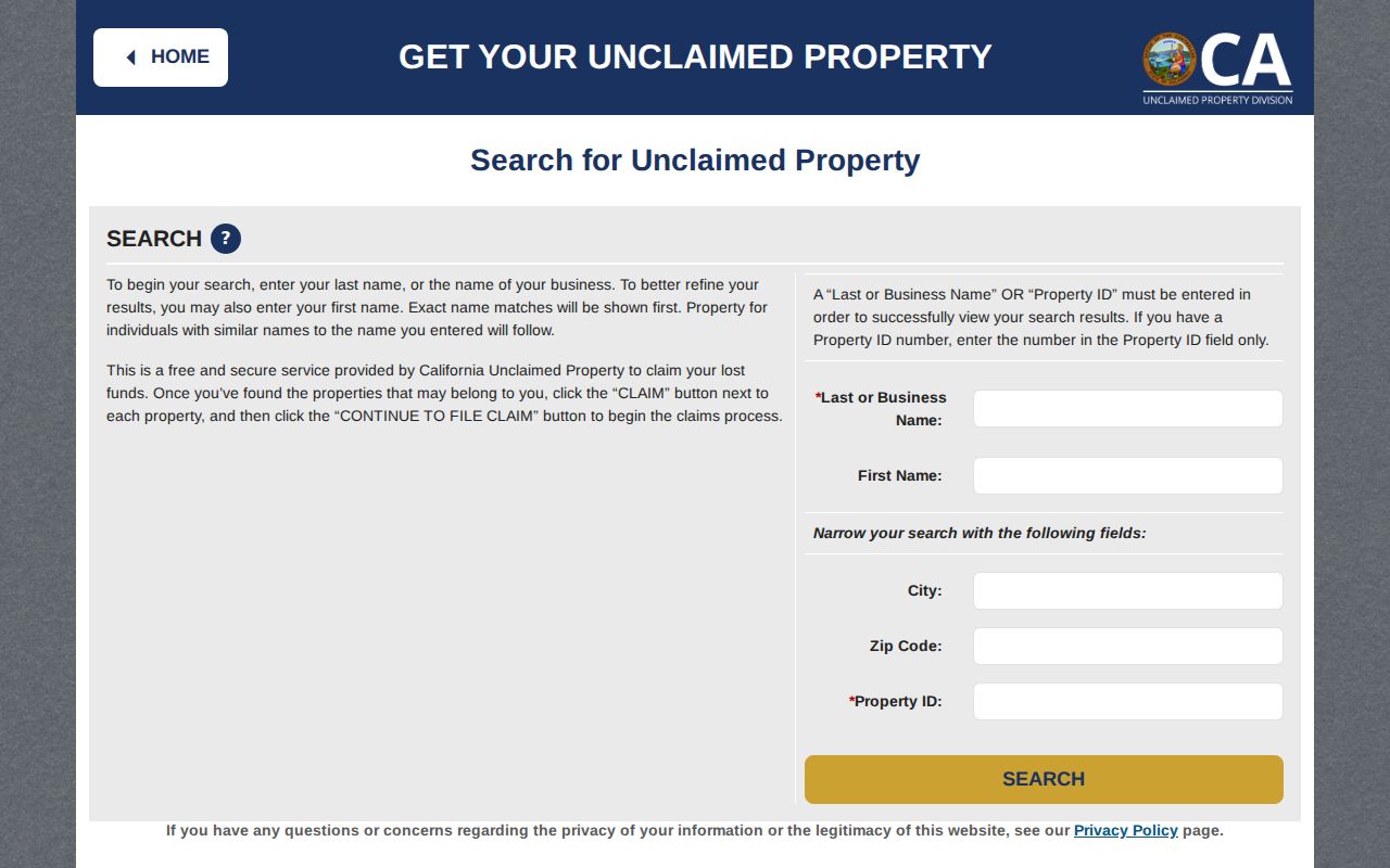 El Cerrito people search California unclaimed property name search