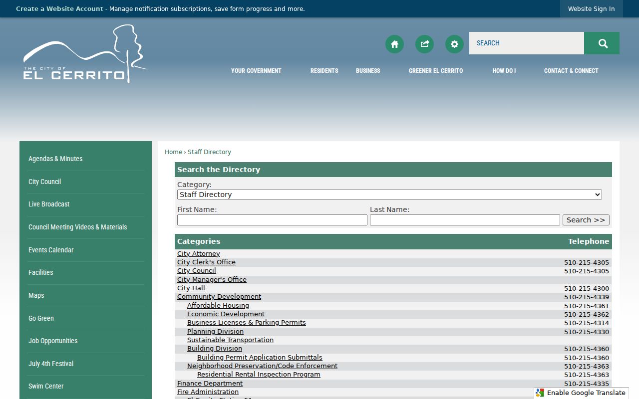 El Cerrito people search city staff directory