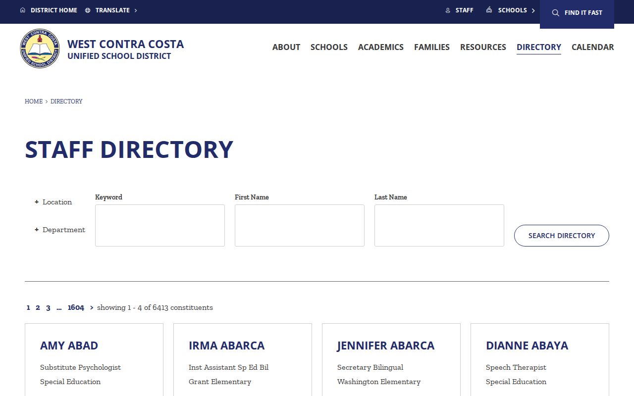 El Cerrito people search WCCUSD staff directory