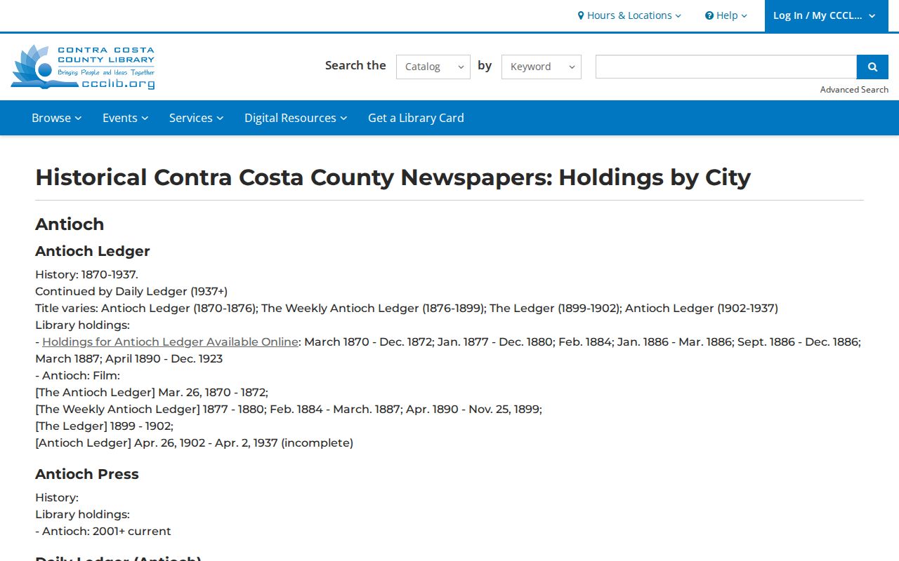 El Cerrito people directories Contra Costa Library newspaper holdings
