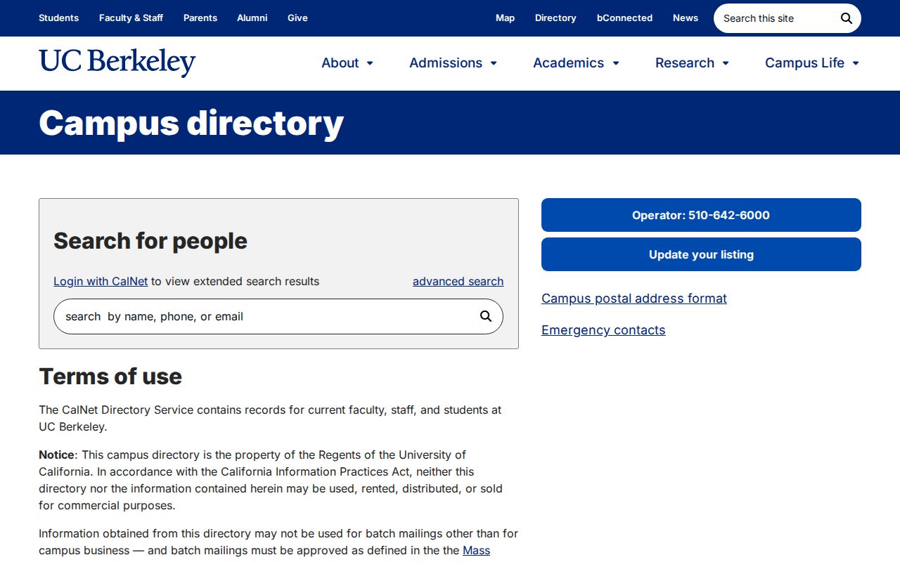 El Cerrito people directories UC Berkeley campus directory search