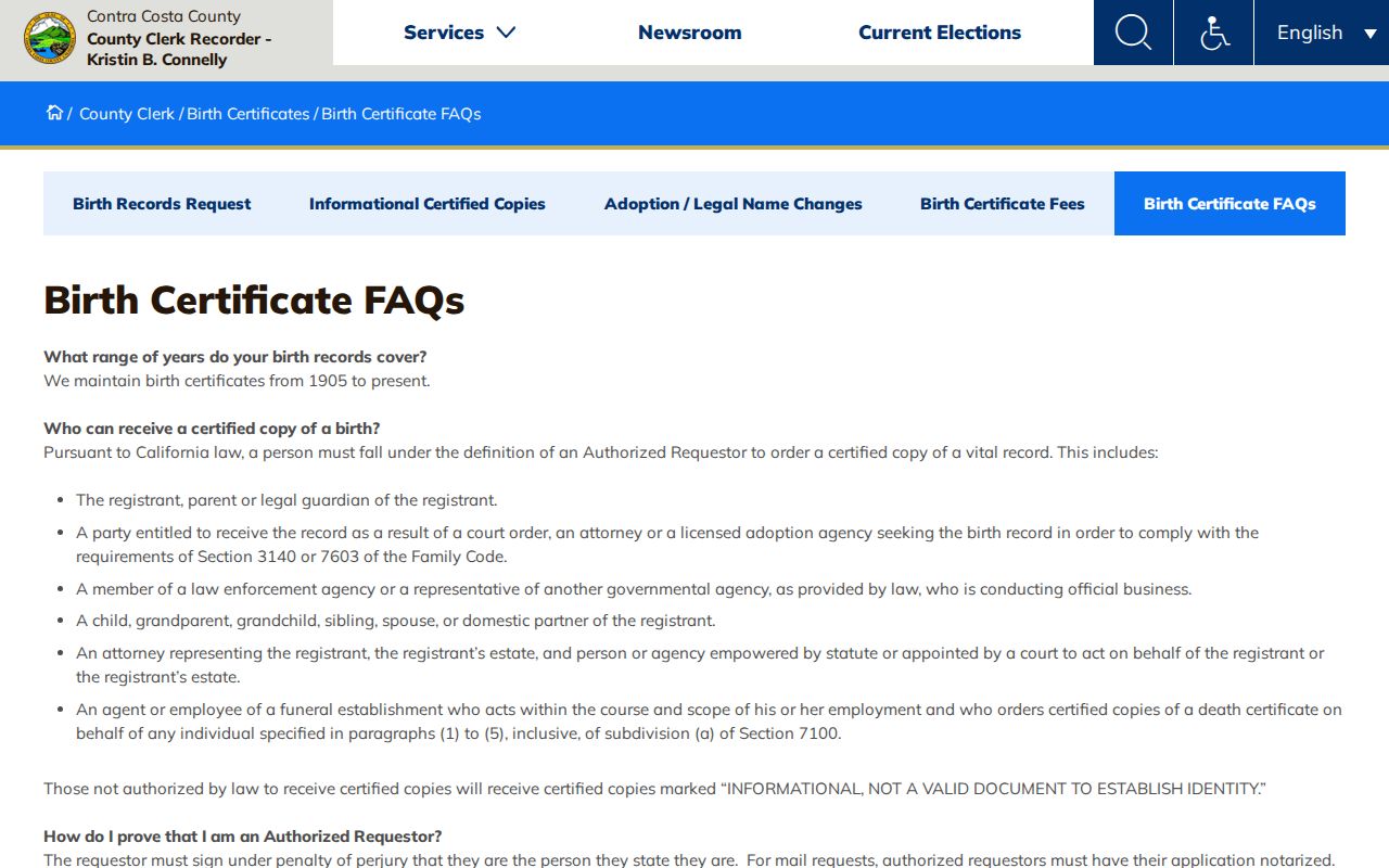El Cerrito public records Contra Costa birth certificate FAQ